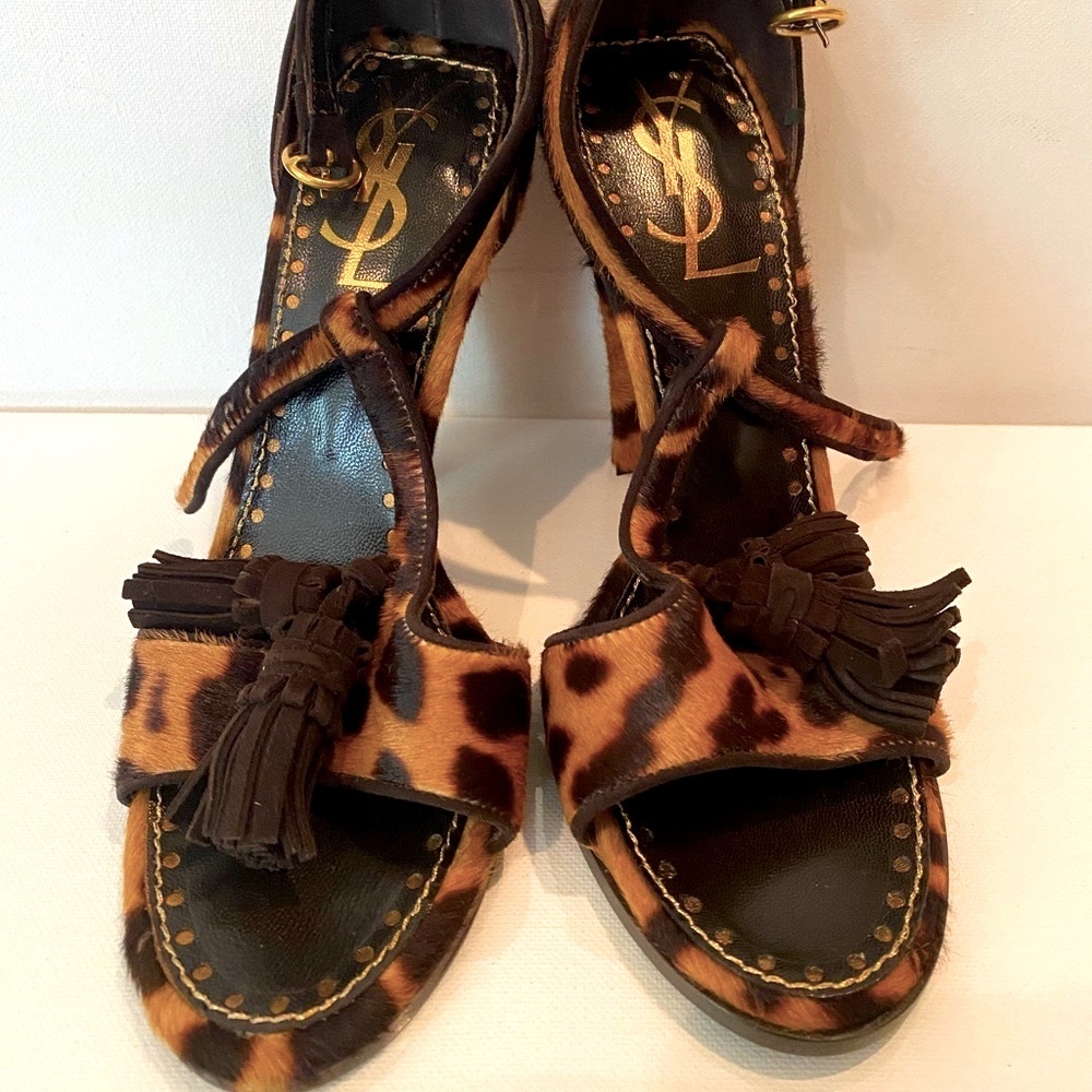 Saint Laurent Leopard Print Calf Hair Heels